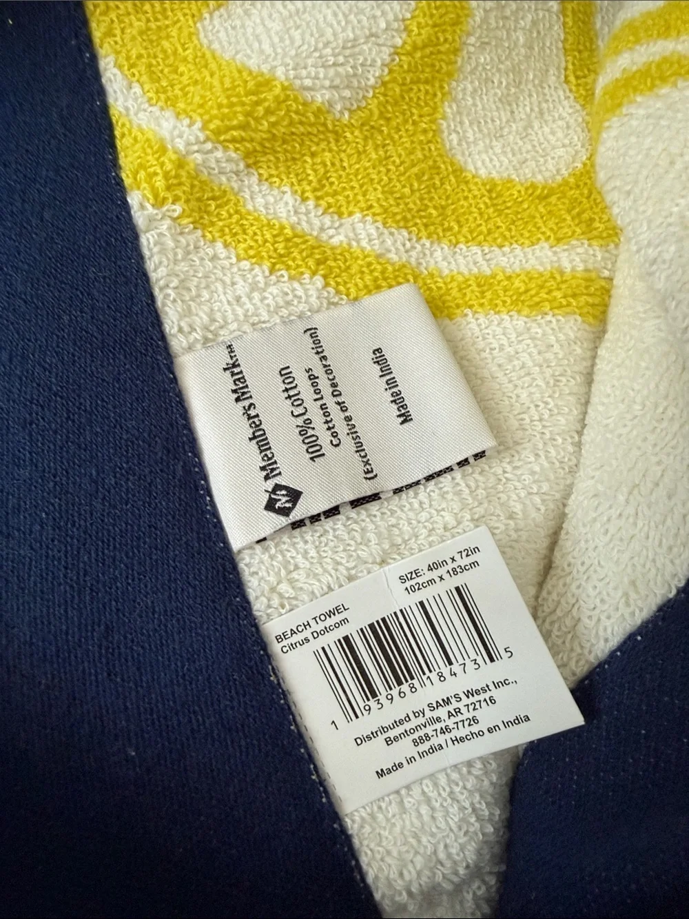NWT Member's Mark LEMON yellow OVERSIZED 6 feet beach towel NEW 100% cotton